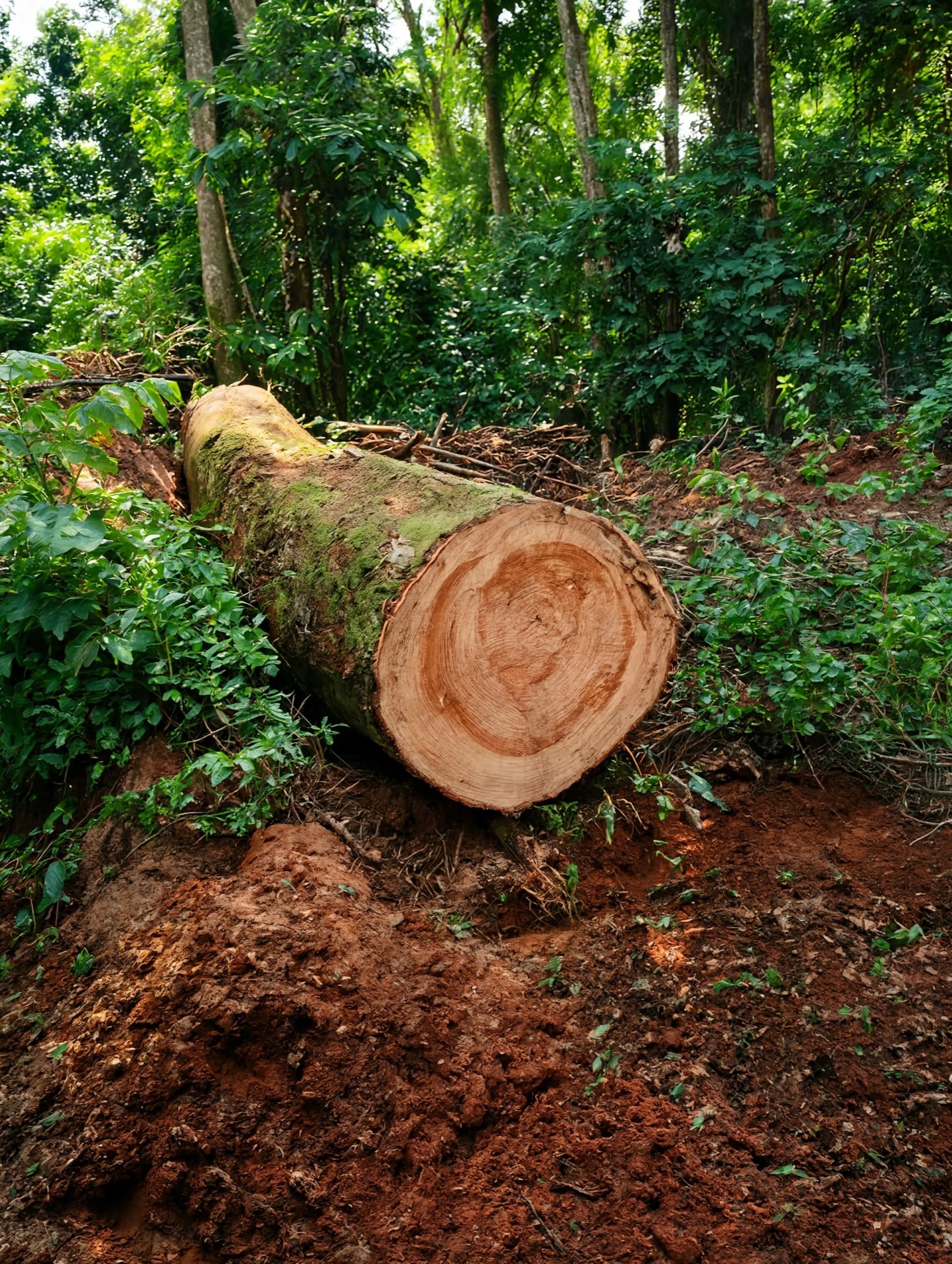 Selecting a hardwood tree in the Angolan forest
